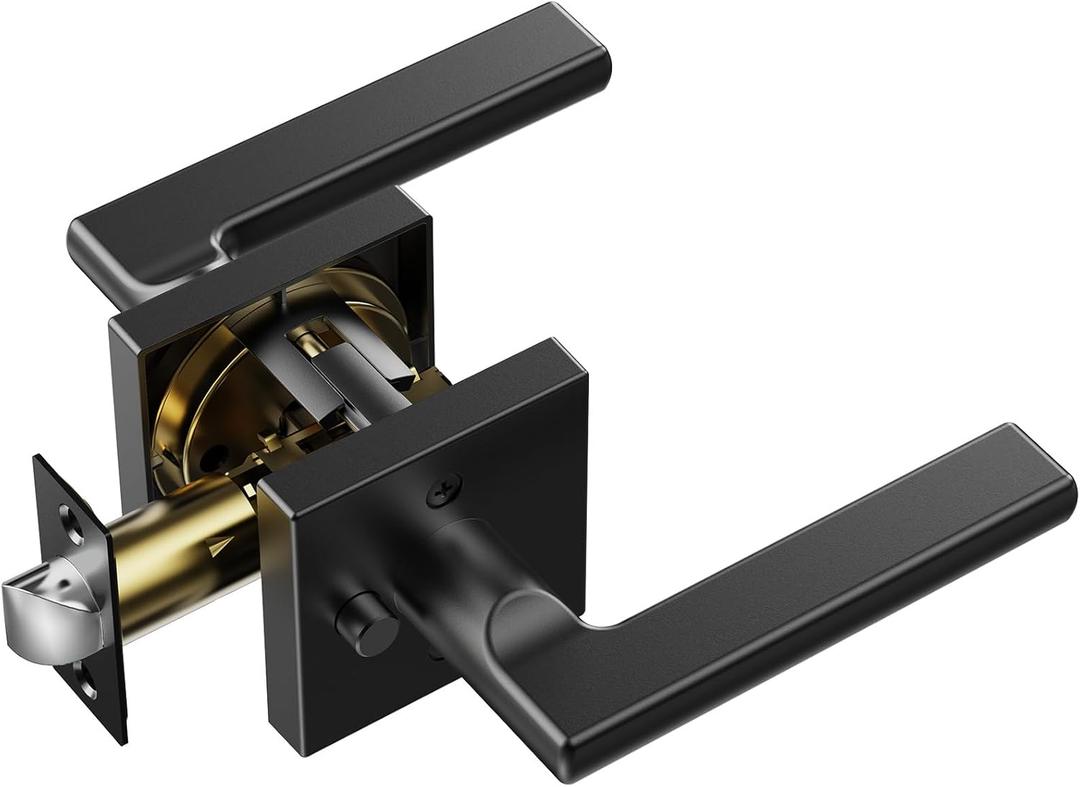 Happybuy 10-Pack Matte Black Privacy Door Handle, Reversible Lever for Left or Right Handed Doors, Keyless Lock with 45 Rotation to Open, Universal for Bedroom and Bathroom Doors