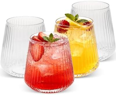 Goodluck 36 Pack 12oz Stemless Plastic Wine Glasses – Clear Ribbed Cups, Elegant Reusable Disposable Drinkware for Weddings, Parties, Bars, Indoor and Outdoor Events