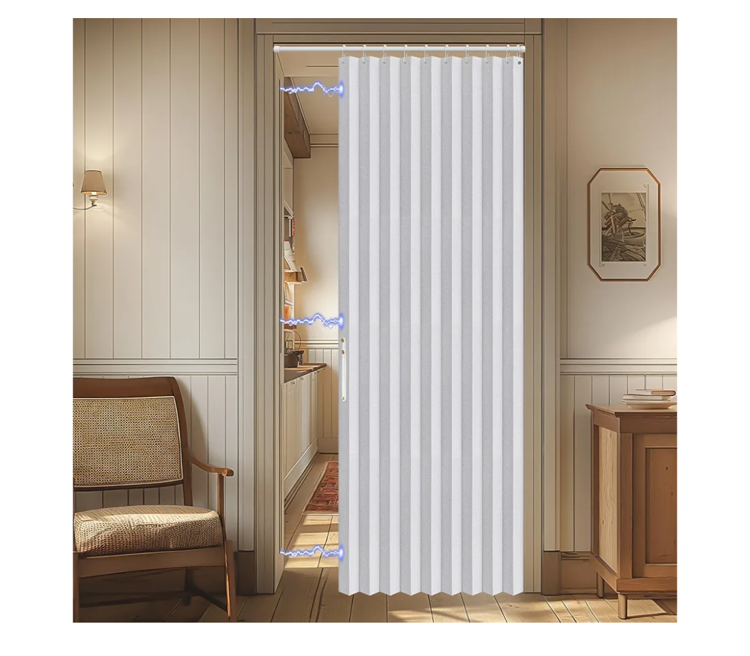 100% Blackout Accordion Doors Interior Magnetic Door Curtain Closet Door Curtain Invisible Applicable Bedroom Room Living Room Doorway （White 42" W x 78" L 1 Panel