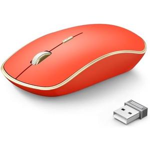 JOYACCESS Mouse Wireless, 2.4G Silent Wireless Gaming Mouse, Slim Portable USB Mouse Wireless for Laptop, Computer, PC (Orange Red)