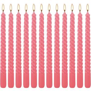 12-Pack Pink Spiral Taper Candles  10 Inch Elegant Dripless & 10-Hour Burn  Long-Lasting Decorative Candles for Weddings, Birthdays, Parties, Church, Home Decor & Romantic Dinners