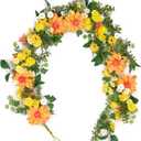 GENMOUS Artificial Dahlia Daisy Flower Garland Decor, 5.3Ft Spring/Summer Fall Garland Floral Garlands for Indoor Outdoor Home Wedding Arch Porch Stair Backdrop Year Round Decor (Yellow Orange)