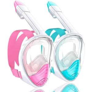QingSong Full Face Snorkel Mask for Adults, Snorkeling Gear with Camera Mount, 180 Degree Panoramic View Snorkel Set Anti-Fog Anti-Leak