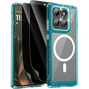 Magnetic for Motorola Edge 2025 Case, with 2X Privacy Screen Protector + 1X Camera Lens Protector, [Non-Yellowing] [Shockproof Military] Transparent Cover Phone Case for Moto Edge 2025, Blue