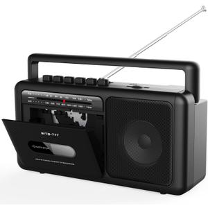 WTB777 Portable Cassette Player Boombox, AM/FM Radio Stereo with Bluetooth, USB, Recorder, Earphone Jack, DC/AC Powered, Cassette Tape Recorder
