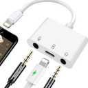 iPhone Microphone Adapter for Live-Streaming Lightening to Microphone & 3.5mm Headphone Adapter with Charging Port iPhone Audio & MIC Splitter Compatible for iPhone 14 13 12 11 X