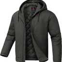 TBMPOY Men's Winter Work Jackets Hooded Quilted Lined Workwear Utility 4 Pockets Cotton warm Active Coats (Large, Deep Gray)