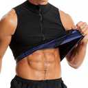 2 x Men's Stand Collar Sauna Vest, Sweat Enhancing Compression Shirt, Workout Waist Trainer Tank Top for Gym Running (Medium, Blue Lining)