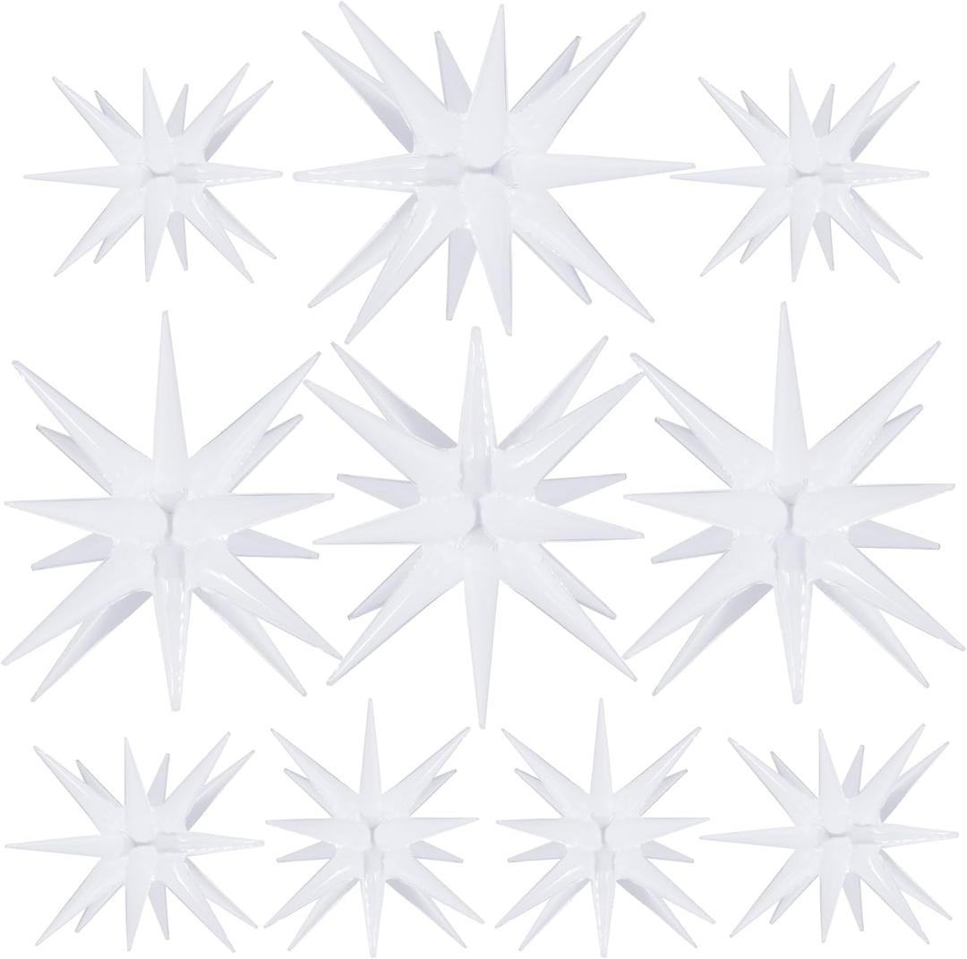10 Pcs Star Balloons Explosion Balloons Foil Cone Balloon Magic for Birthday Wedding Anniversary Party Backdrops Decorations Supplies, 6 Pcs 22 Inches and 4 Pcs 27 Inches White