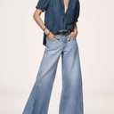 PHISOCKAT Stretchy Wide Leg Jeans for Women Flare Baggy Jeans with Pockets (M)