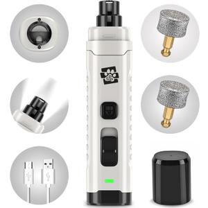 Dog Nail Grinder - Ultra Quiet Operation - Upgraded Dog Nail Trimmer with 2 LED Lights - 2-Speed Rechargeable Nail Grinder - for Small, Medium and Large Dogs - Extra Grinding Head