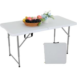 FDW 4FT Folding Table Half Portable Foldable Table Picnic Table for Office Home Camping Party (White, 4 FT)
