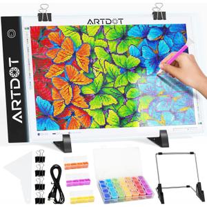 ARTDOT A4 LED Light Pad for Diamond Painting Kits for Adults, USB Powered Adjustable Brightness Diamond Art Light Board with Accessories