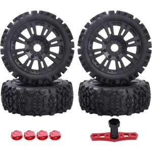 HobbyPark Pre-Glued 1/8 Scale 17mm RC Buggy Tires and Wheels Set with Foam Inserts Mounted for Arrma Typhon 6S 3S Talion 6S Senton 6S,Losi 8IGHT, Team Associated HPI (4-Pack)