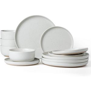 Famiware Milkyway Plates and Bowls Set, 12 Pieces Dinnerware Sets, Dishes Set for 4, White