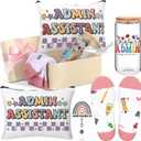 Skylety 5 Pcs Administrative Assistant Gifts for Women 16oz Glass Cup Sock Cosmetic Bag Badge Reel Admin Assistant Appreciation Gift Box for Employee Coworker Secretary Custodian Supplies
