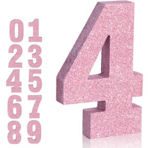 TONIFUL 7.8 Inch Pink Glitter Number 4 Wooden Table Centerpiece Pink Birthday Party Decorations,Digit 4 for Birthday,New Year,Graduation,Bridal Shower,Anniversary Party Supplies(1 Pack)