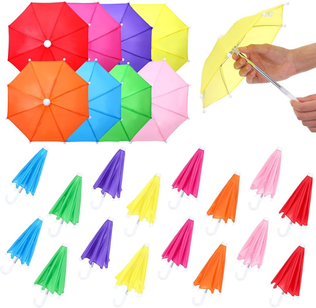 Jenaai 24 Pcs 10.8 Inch Multicolor Mini Umbrellas for Decorations Small Colorful Rainy Umbrella Decorations Miniature for Dolls Home Decor Accessories (Cute Style)