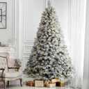 Pre-Lit Christmas Tree 7.5ft Snow Flocked, Artificial Spruce, 600 Clear Lights, Feel Real Hinged Xmas Trees