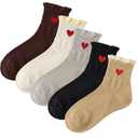 Ceoon 3/5 Pairs Cute Heart Socks Ruffle Socks Ankle Socks for Women Crew Socks Gifts for Womens Socks (Multicolor-2)