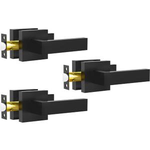 Passage Door Lever, 3 Pack Matte Black Interior Door Handles for Hallway and Closet, Heavy Duty Square Interior Keyless Door Handles Non-Locking Door Knobs for Right & Left Side Door