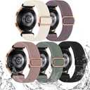 Lerobo 5 Pack Stretchy Watch Band for Galaxy Watch 7 Band 6 5 4 44mm 45mm 40mm/6 Classic 47mm 43mm/5 Pro 45mm/4 Classic 46mm 42mm/Active 2, Water-Resistant Nylon Sport Bands for Men Women (Apricot/SmokePurple/Pink/PineGreen/Black)