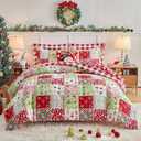 Joyreap 7 Piece Bed in a Bag Queen, Christmas Patchwork Colorful Grid Xmas Design Comforter Sheet Set, All Season Microfiber Holiday Theme Bedding Comforter Set