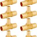 Uenede 8PCS LF Brass 3/4 to 1/2 to 3/4 Inch PEX Tee Reducer 3 Way Coupling Barb Crimp Pipe Tube Fitting