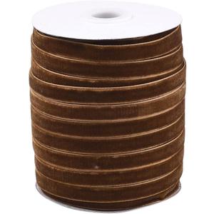 Pandahall 50 Yards Velvet Ribbon 3/8 Inch Wide Single Face Velvet Ribbon Roll with Spool for Gift Wrapping Decoration Party Wedding Easter Crafts (Saddle Brown)