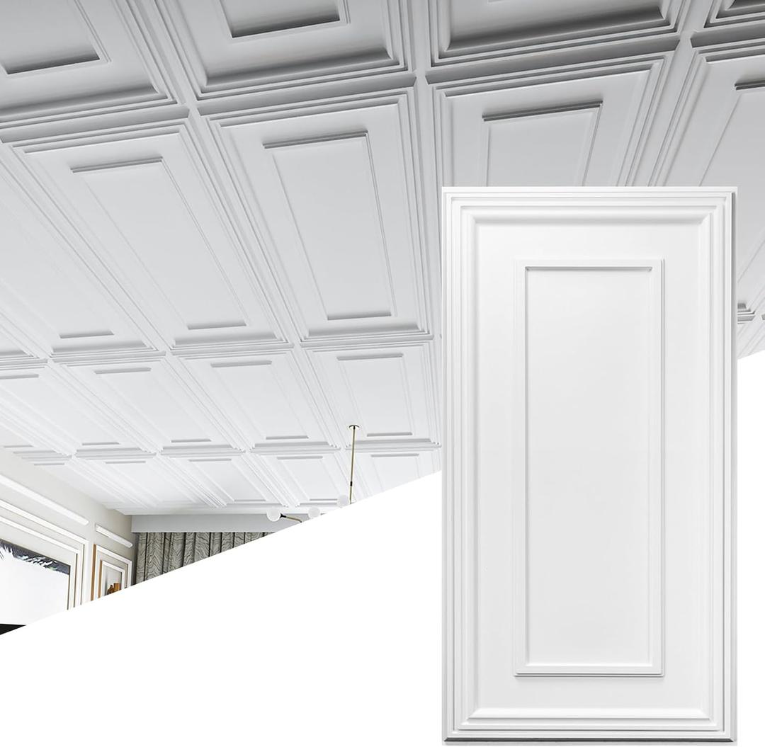Art3d Drop Ceiling Tiles, 24x48in. White (12-Pack), Polyvinyl Chloride (PVC), Glue Down