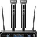 Aokeo Wireless Microphone System, Metal Wireless Mic Set with Case,Handheld Cordless Dynamic Microphones for Singing, Karaoke, Church, DJ,100ft Range (Black)