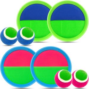 Toss and Catch Ball Set for Kids Age 3 4 5 6 7 8+ Catch Game Toys, Outdoor Playground Ball Game Set, Outside Toys Backyard Catch Ball Set with 4 Rackets, 4 Balls, 2 Bags