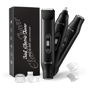 Body Hair Trimmer for Men，3 in 1 Electric Razor with Ceramic Blades, IPX7 Waterproof, USB Rechargeable, Painless Hair Removal for Face， Body， Nose， Groin, Travel Grooming Kit (Black)