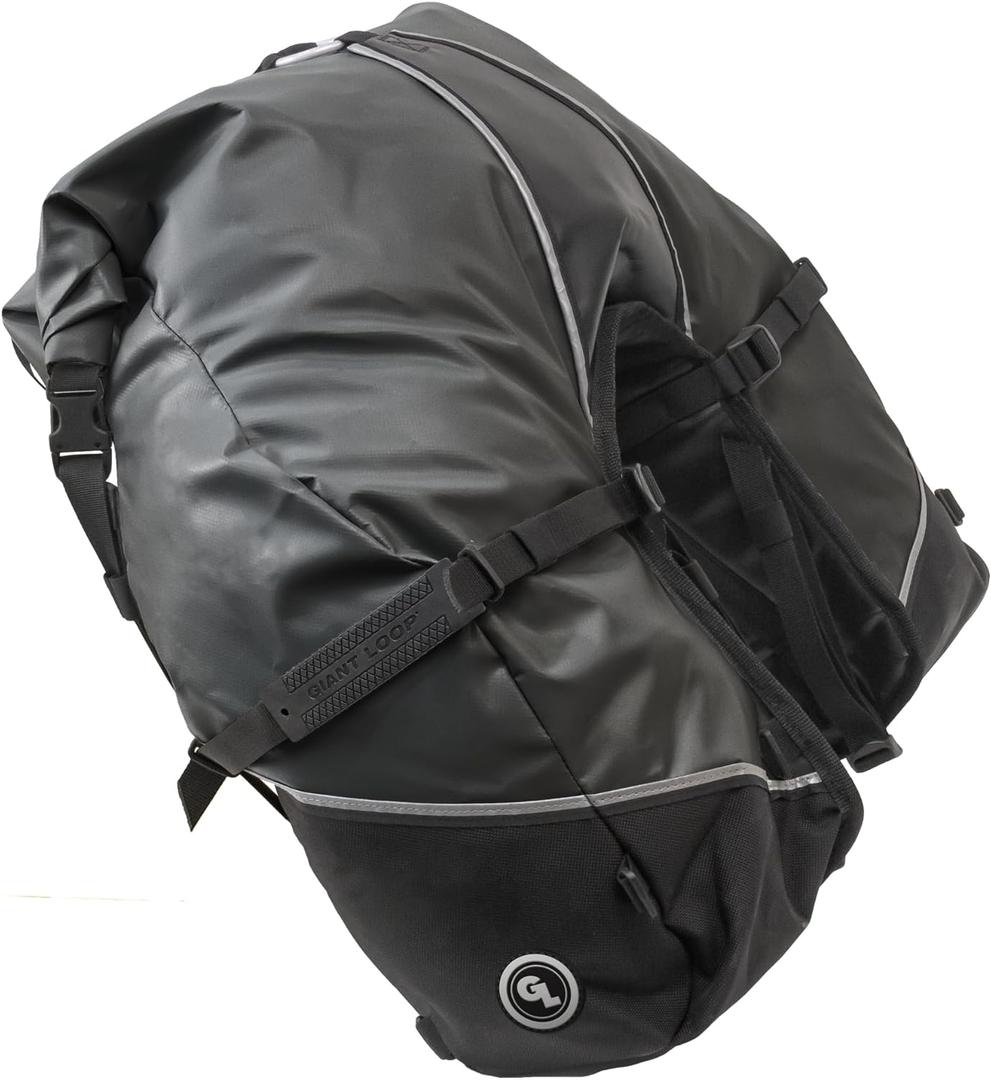 Giant Loop Great Basin Saddlebag, Water-Resistant Motorcycle Storage Bag, 68-Liters Capacity to Carry Larger Gear, Fits Any Sport Bike, Scramble, Adventure & More (Black 2023)