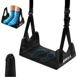 1 Pack No-Collapse Airplane Foot Hammock–Adjustable Foot Hammock for Plane Travel with Thick Bamboo Base, Lightweight Travel Footrest for Office, Flights(Black)