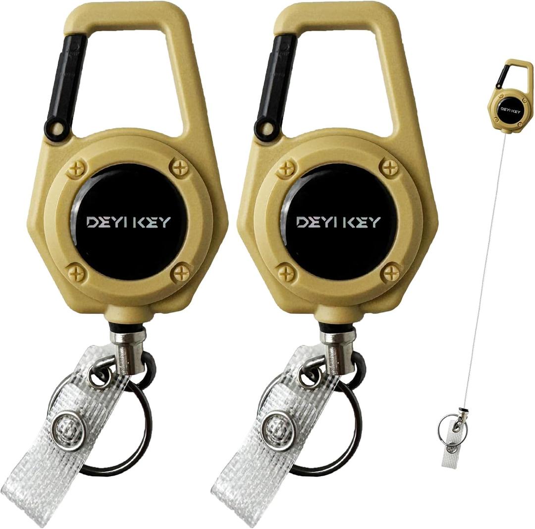 Retractable Keychain Heavy Duty, Multitool Carabiner Badge Holder, ID Holder Clip, Tactical Badge Reel With 29.5" Steel Cord, 2Pack Yellow