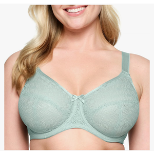 Full Figure Plus Size Lace Comfort Wonderwire Bra Underwire #9855 Cappuccino, Green, 46H