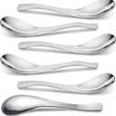 AOOSY Soup Spoons, Stainless Steel Korean Spoons Asian Soup Spoon, 6.3 Inches Heavy Duty Thick Short Handle Stainless Steel Ramen Spoon for Soup Cereals, Set of 6