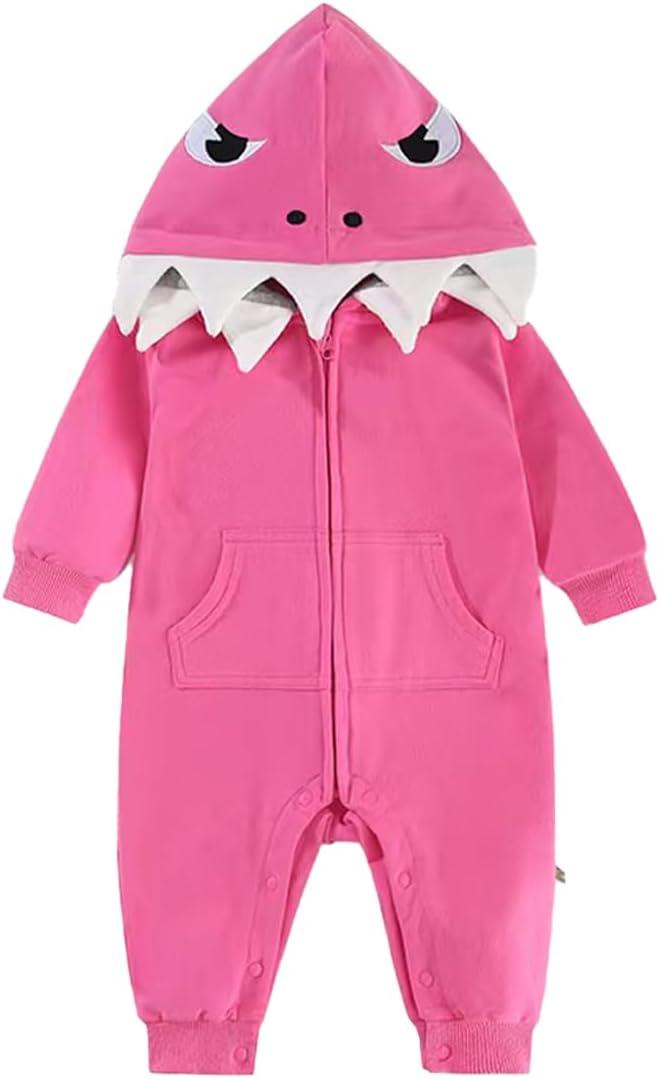 Fairy Baby Infant Shark Costumes Baby Onesie Hoodie Romper 3D Cartoon Cute Jumpsuit Bodysuit for Toddler Boys Girls 3-24M (9-12 Months, Rose Red)