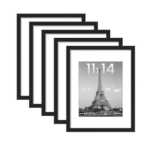 upsimples 11x14 Picture Frame Set of 5, Display Pictures 8x10 with Mat or 11x14 Without Mat, Wall Gallery Photo Frames, Black