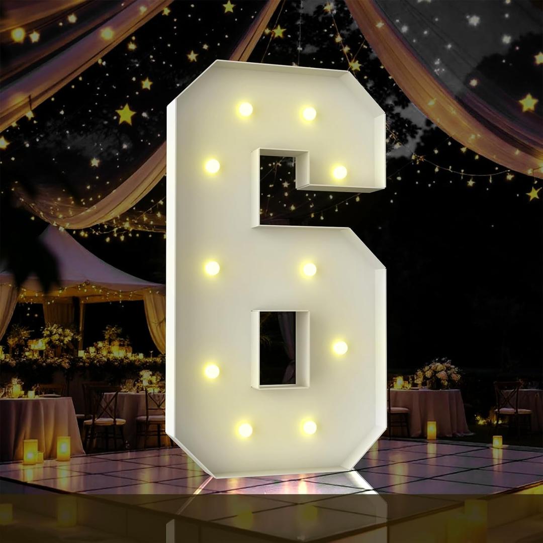 4FT Marquee Light Up Number,Marquee Numbers 4 Feet Tall, Large Led Sign for Baby Shower,Party,Birthday Decorations,Graduation,Prom(Number 6)