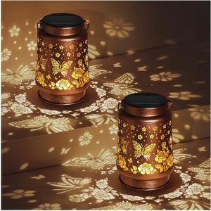 2 Pack Butterfly Solar Lanterns Outdoor Waterproof Rose Garden Decor Gifts for Women Mom Grandma Hanging Solar Lights Metal Lantern Decoration Outside for Yard,Patio,Backyard,Porch
