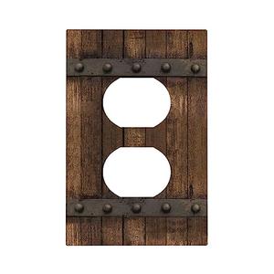 Rustic Farmhouse Brown Wood Barn Door Duplex Outlet Cover Country Single Wall Plate Decorative Electrical Receptacle Covers Faceplate for Kitchen Bedroom Bathroom Accessories 5" x 3"