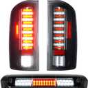 LED Tail Lights + Third 3rd Brake Light Fit for Dodge Ram 1500 2002-2006,Fit for Dodge Ram 2500 3500 2003-2006, Chrome Housing Clear Lens