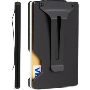 Slim Wallet for Men,RFID Blocking Minimalist Metal Wallet, Money Clip/Cash Holder, Front Pocket Aluminum Credit Card Holder, Ideal Gift for Men-Matte Black