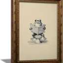 Vintage Gold Framed Funny Animal Bathroom Wall Art, Frog on the Toilet Reading Newspaper Wall Decor, Black White sketch Painting Canvas Prints, Interesting Minimalism Artwork for Bathroom Home Decor
