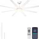 72 Inch Large Ceiling Fans with Lights, 8 Blades White Ceiling Fan Remote/APP Control, Dimmable, Reversible Big Ceiling Fan for Indoor/Covered Outdoor
