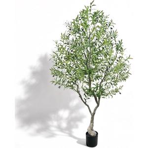 7FT Large Faux Olive Tree with Black Pot, Tall Artificial Olive Tree UV Resistant with Sturdy Branches & Realistic Green Leaves, Silk Plants for Home Decor Indoor Office Outdoor Porch Patio