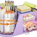 Marbrasse Desk Organizer with 2 Drawer, 360Rotating Pen Holder, Desk Organizers and Accessories with 6 Slots Pencil Holder + 2 Drawer, Art Supply Storage Box Caddy for Office (Purple)