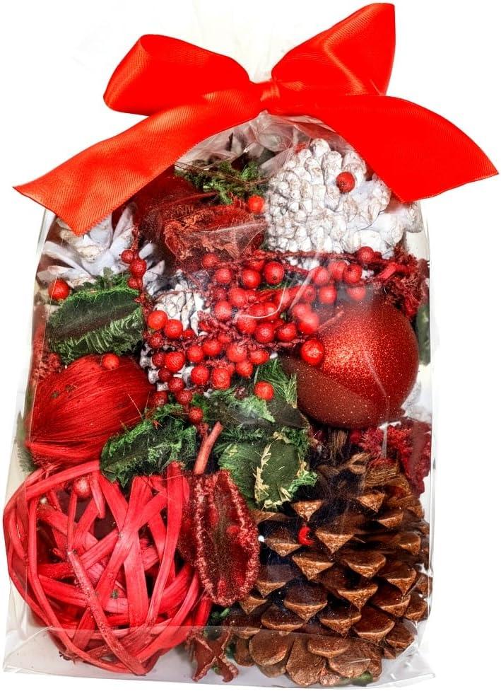 Pine Cone Christmas Winter Potpourri Bag with Red Berries and Glitter Ornaments Pine Scented Holiday Bowl Filler Long Lasting Home Fragrance Decorative Vase and Table Centerpiece Xmas Decoration